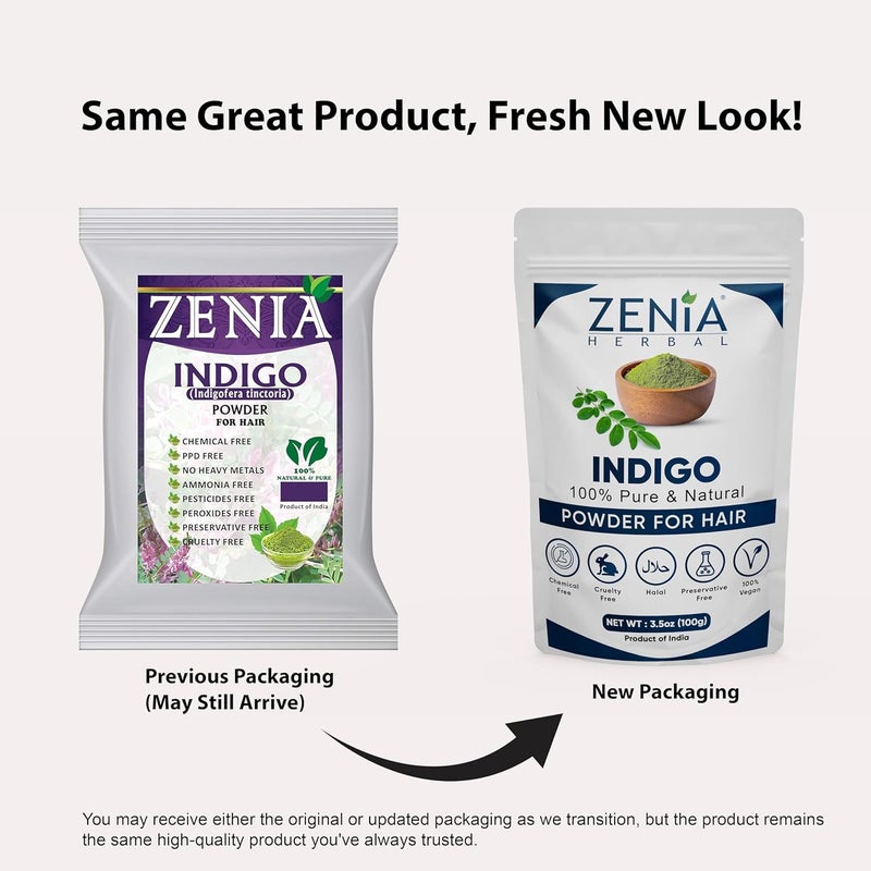 Zenia Indigo Powder for Hair and Beard Dye - 100% Pure and Natural Indigo Powder - 100g - Image 2